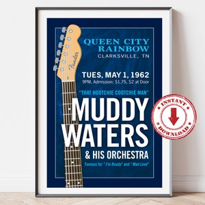 Digital Print—MUDDY WATERS 1962 Concert Poster (reimagined), 11&quot; x 17&quot;—Download, Print & Frame Yourself, Wall Art, Home Decor, Man Cave