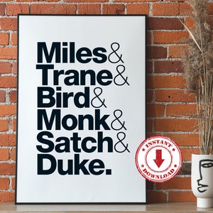 Digital Print—JAZZ GREATS Poster (Bird, Miles, Trane, Monk), 11" x 17" and 24" x 36"—Download, Print & Frame Yourself, Wall Art, Home Decor