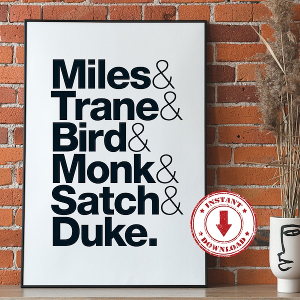 Digital Print—JAZZ GREATS Poster (Bird, Miles, Trane, Monk), 11" x 17" and 24" x 36"—Download, Print & Frame Yourself, Wall Art, Home Decor