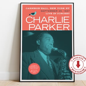 Digital Print—CHARLIE PARKER 1947 Jazz Gig Poster 11" x 17"—Download, Print & Frame Yourself, Wall Art, Home Decor, Music Memorabilia