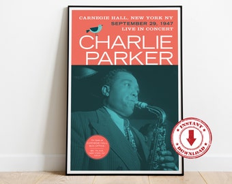 Digital Print—CHARLIE PARKER 1947 Jazz Gig Poster 11" x 17"—Download, Print & Frame Yourself, Wall Art, Home Decor, Music Memorabilia