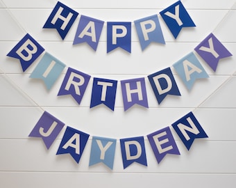 Blue White Happy Birthday Banner Custom Name Birthday Banner Personalized Blue Boy Birthday Sign Birthday Party Decor 1st Birthday Baby Boy