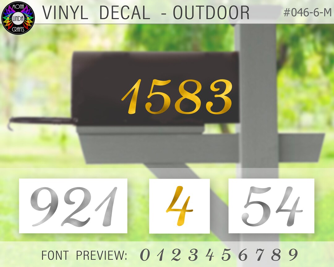 Mailbox Number Decal Metallic Silver & Gold, Modern Address Decal