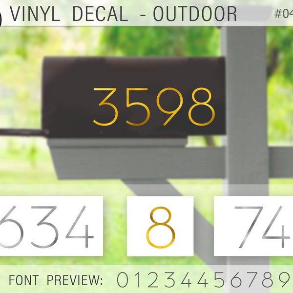 Mailbox Number Decal Metallic Silver & Gold, Modern Address Decal, Mailbox Sticker, Vinyl Decal, Custom Mailbox Numbers, Address Numbers