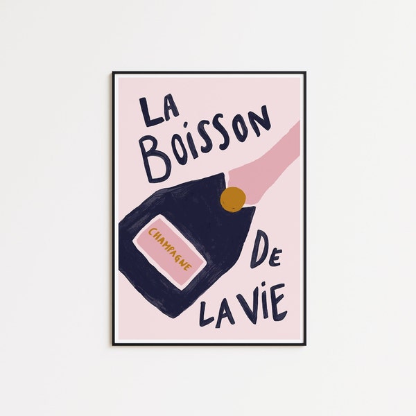 The Drink of Life (La Boisson de la Vie) Poster | Hand-Painted Champagne Bottle Art Print | Trendy Wall Decor