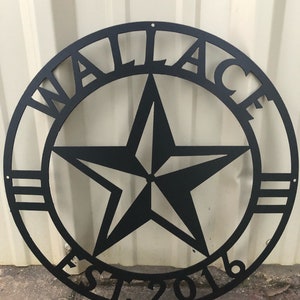 Metal Western Star Monogram With Established Date Plasma Cut Sign Art Personalized Ranch Rustic Farm