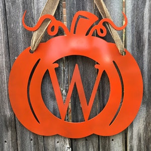 Metal Pumpkin Monogram Custom Paint Bold or Fancy Letter Plasma Cut Sign Art Fall Décor
