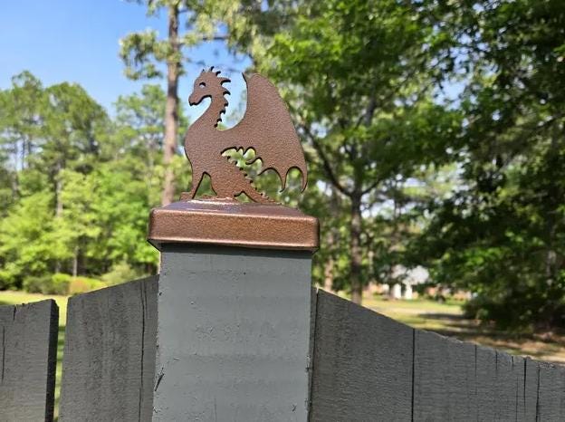 Dragon Fence Post Topper | Metal Gate or Deck Post Decor | Outdoor Yard ...