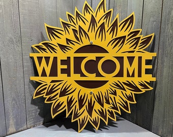 Metal Sunflower Monogram Two Layer Custom Size and Personalization Flower Rustic Country Chic Southern South Plasma Cut Sign Art