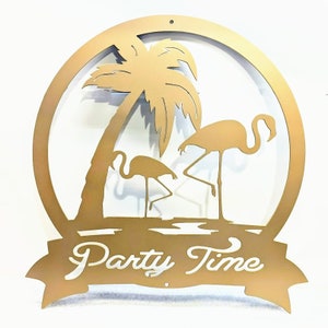 Metal Flamingo Palm Tree Last Name or Address Sign Custom Plasma Cut Sign Art Tropical Lake House Beach