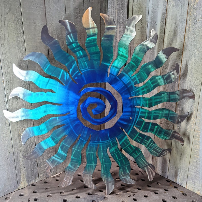 Metal Sun Funky Plasma Cut Art Handpainted Modern Sunrise image 8