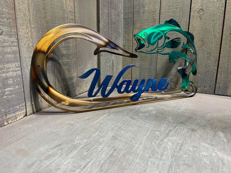 Blue Wayne Lettering Metal Bass Hook With Name Custom Plasma Cut Sign Art Wall Hang - Etsy