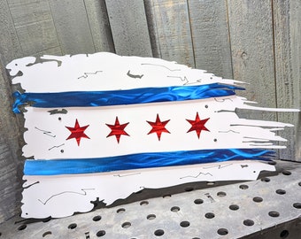 Metal Tattered Chicago Flag Sign