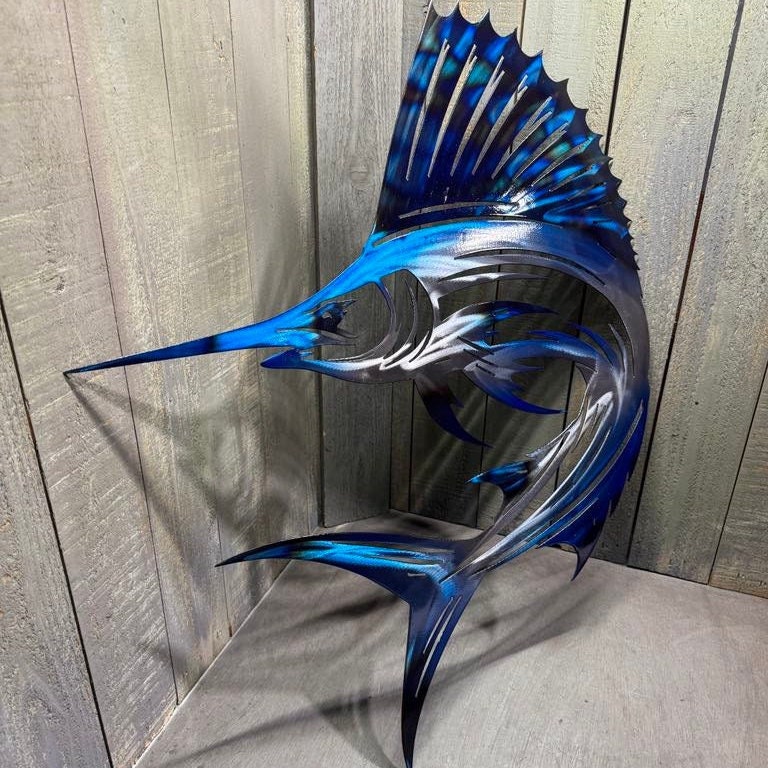 Metal Sailfish Wall Hang Plasma Cut Sign Art Fishing Ocean