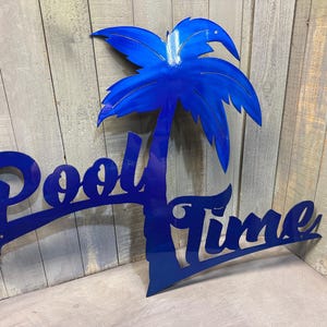 Pool Time Palm Tree Metal Sign | Nautical Wall Decor, Beach House Gift