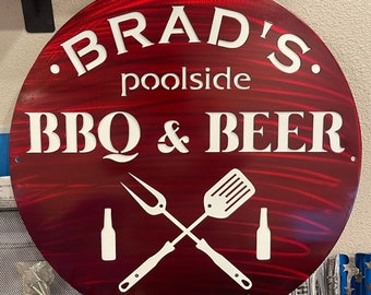 Metal BBQ and Beer Custom Sign Backyard Poolside Plasma Cut Sign Art