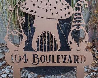 Gnome Mushroom Yard Stake Address or Custom Saying Funky Garden Art