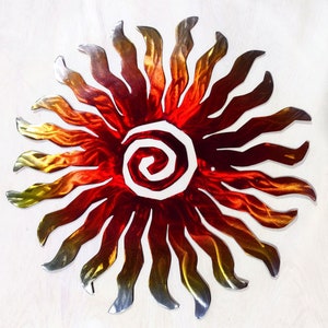 Metal Sun Funky Plasma Cut Art Handpainted Modern Sunrise Backyard