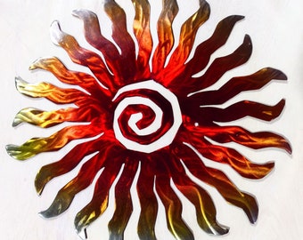 Metal Sun Funky Plasma Cut Art Handpainted Modern Sunrise