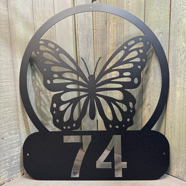 Metal Butterfly Address Sign Plasma Cut Sign Art House Numbers