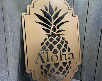 Metal Aloha Pineapple Plasma Cut Sign Art Hawaii Beach Lake House Water Tropical
