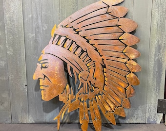Metal Native American Chief Headdress Plasma Cut Metal Sign