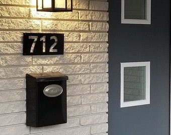 Personalized Negative Space Modern Metal Address Sign | Custom House Numbers Plaque