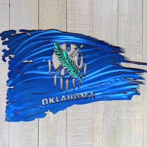 Metal Tattered Oklahoma Flag Sign