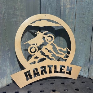 Metal Dirt Bike Mountain Bike Monogram Address Sign Custom Plasma Cut Sign Art Mountains Bike Custom