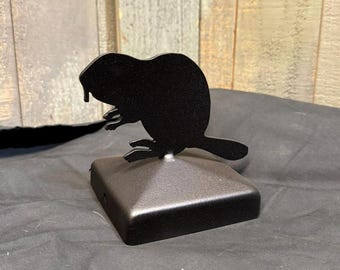Beaver Fence Post Topper | Metal Gate or Deck Post Decor | Outdoor Yard Ornament