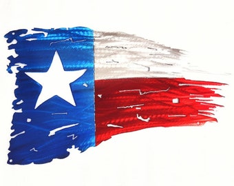 Metal Tattered Texas Flag Battle Metalcast Paint Plasma Metal Art