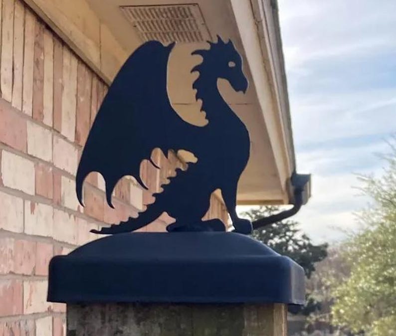 Dragon Fence Post Topper | Metal Gate or Deck Post Decor | Outdoor Yard ...