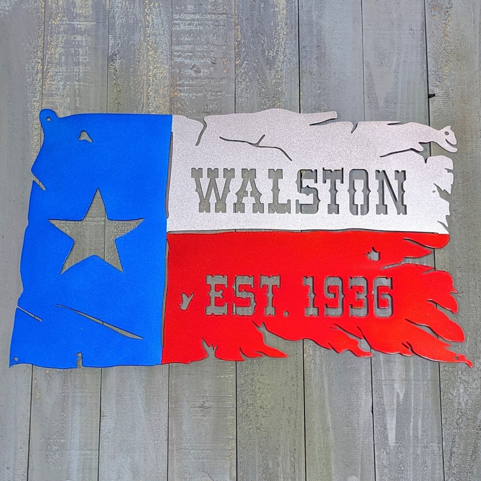 Texas Custom Flags Metal Tattered Texas Flag With Custom Last Name and Establish Date Tx ...