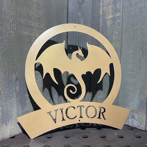 Metal Dragon Name or Address Sign Custom Medieval Fantasy Plasma Cut Sign Art