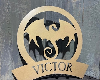 Metal Dragon Name or Address Sign Custom Medieval Fantasy Plasma Cut Sign Art