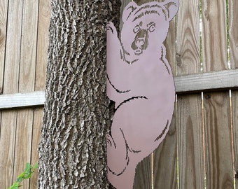 Metal Bear Cub Tree Stake Plasma Cut Sign Art