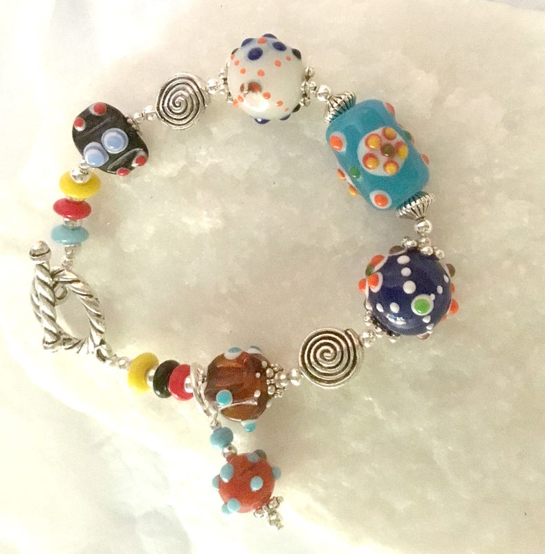 MultiColor Lampwork Bracelet, Handmade Bracelets. Fun Colorful Bracelets, Beaded Bracelets, Bumpy Beads, Art Glass, Lampwork Glass Beads image 5