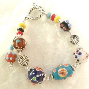 MultiColor Lampwork Bracelet, Handmade Bracelets. Fun Colorful Bracelets, Beaded Bracelets, Bumpy Beads, Art Glass, Lampwork Glass Beads image 1