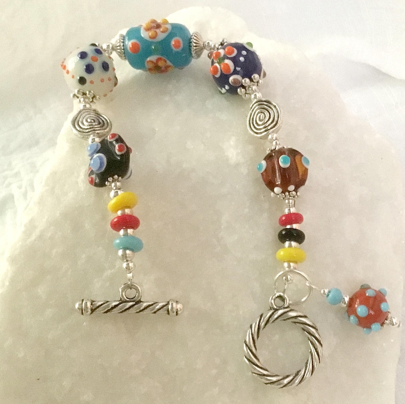 MultiColor Lampwork Bracelet, Handmade Bracelets. Fun Colorful Bracelets, Beaded Bracelets, Bumpy Beads, Art Glass, Lampwork Glass Beads image 4