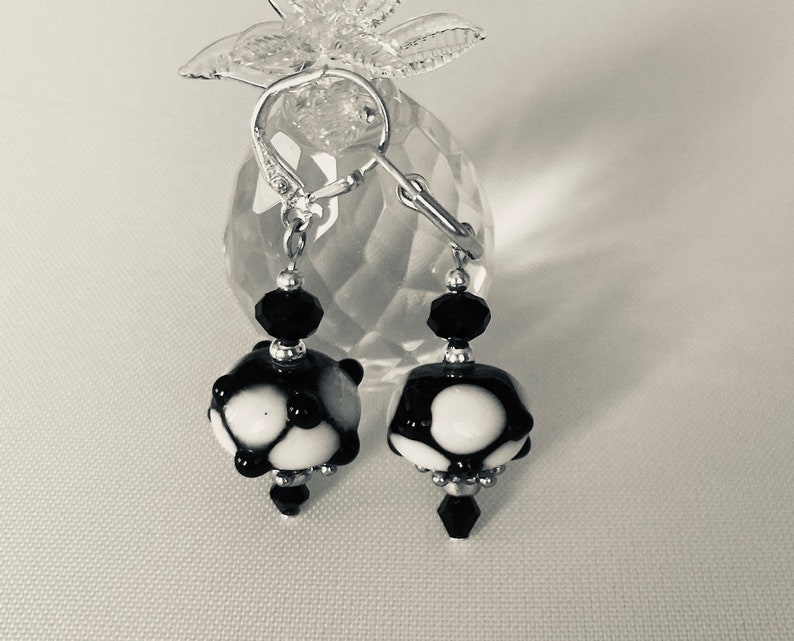 Black & White Lampwork Earrings, Handmade Earrings, Black Earrings, Beaded Earrings, Lampwork Earrings, Art Glass, Lampwork Glass Beads image 2