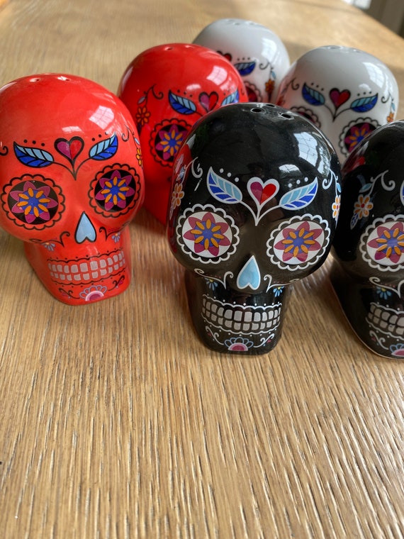 Day of the Dead Ceramic Salt & Pepper Shakers Skull Salt and Etsy