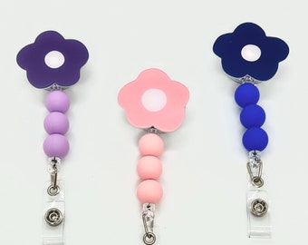 Cute Flower Beaded Badge Reel, Acrylic Badge Reel, Nurse Badge Holder, Nursing Badge Reel, Retractable Badge, Badge Holder, ID Badge