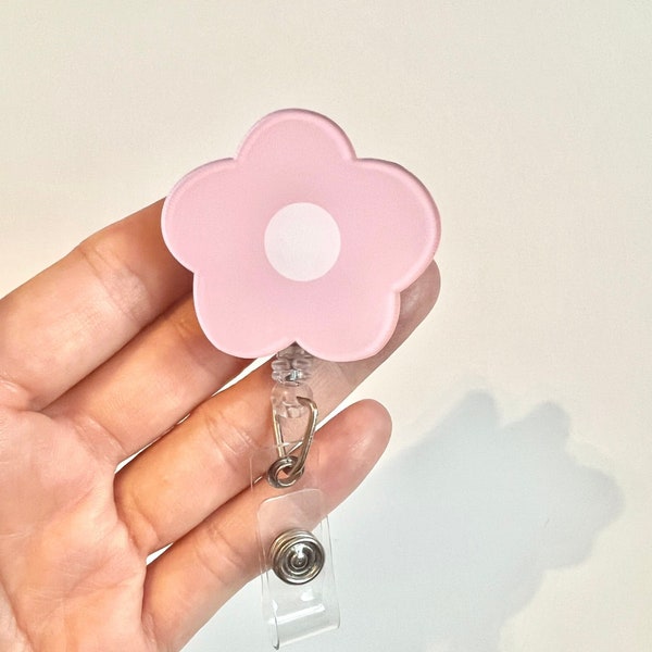 Cute Baby Pink Flower Badge Reel, Acrylic Badge Reel, Nurse Badge Holder, Nursing Badge Reel, Retractable Badge, Badge Holder, ID Badge