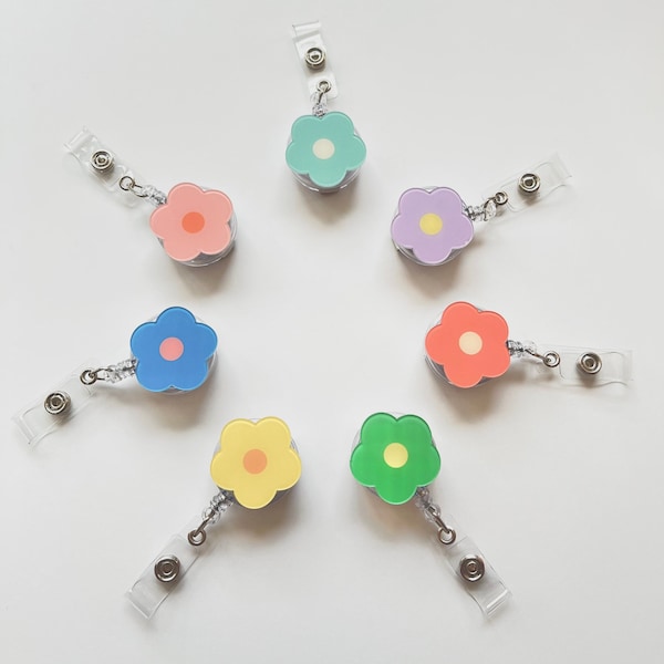 MINI PASTEL Flower Badge Reel, Acrylic Badge Reel, Nurse Badge Holder, Nursing Badge Reel, Retractable Badge, Badge Holder, ID Badge