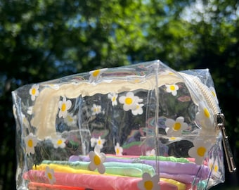 Daisy Print Zip Pouch / Zip Pencil Case / Cosmetic Pouch / Clear Zip Pouch