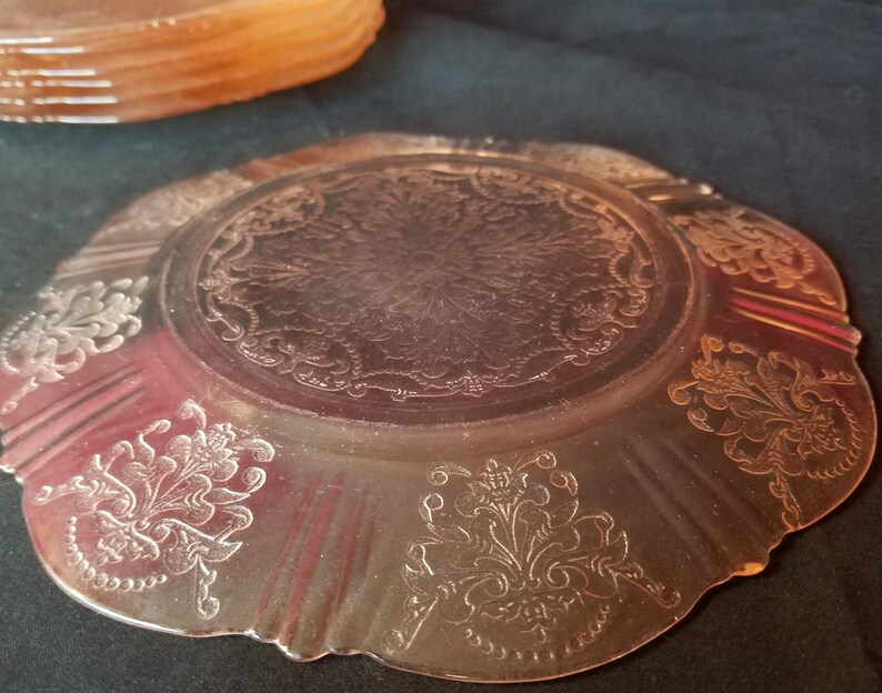 Glassware Set Dessert Plates Antique Plates Depression Glass American Sweetheart Pattern Pink Glass Vintage Glassware MacBeth Evans