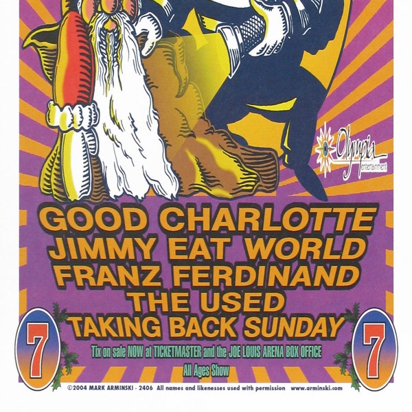 HANDBILL The Night 89X Stole Christmas 7 Good Charlotte 2004 Jimmy Eat World Franz Ferdinand Art by Mark Arminski 4.25" X 8.75" Inches