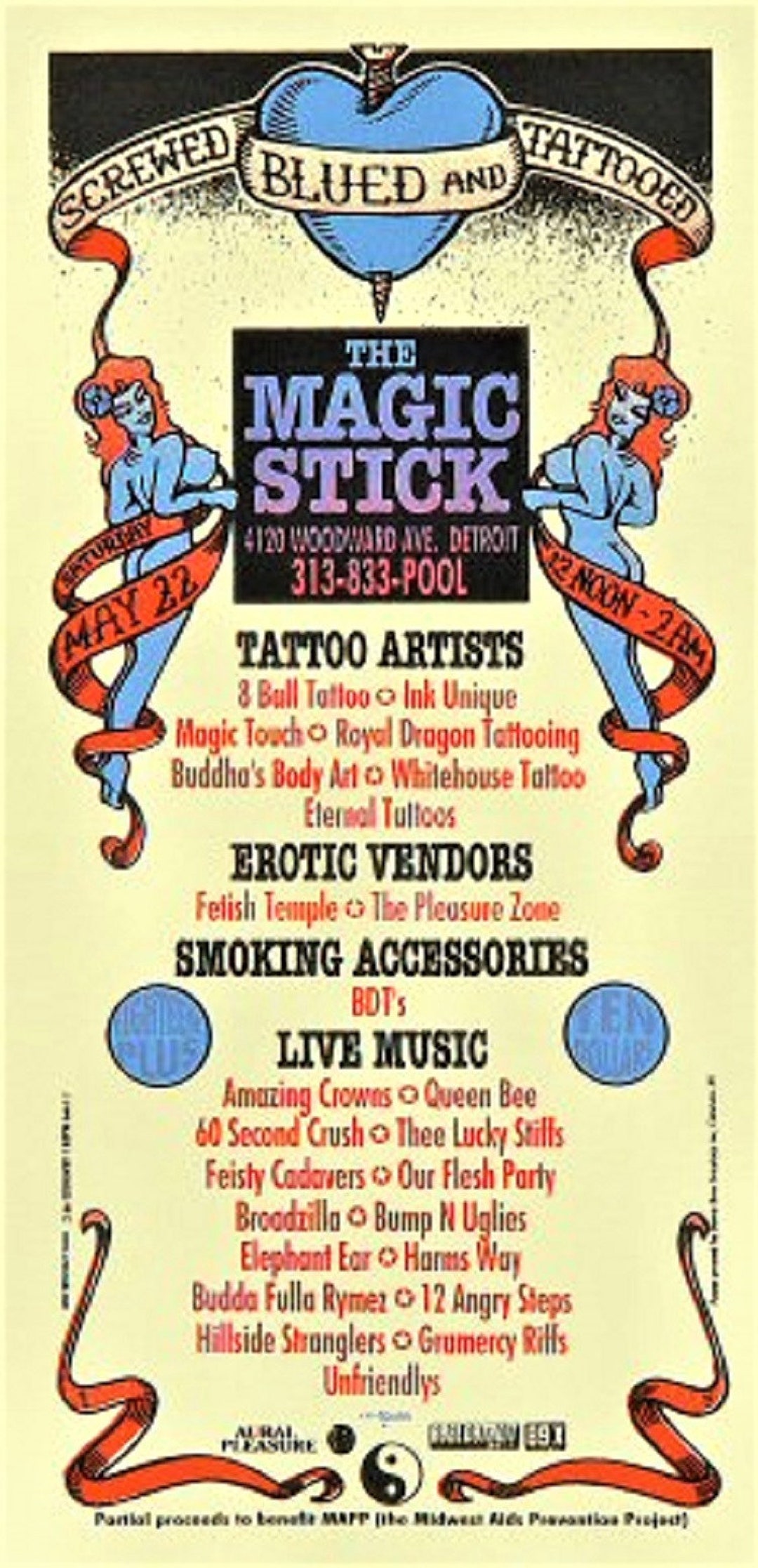HANDBILL Screwed Blued and Tattooed Art by Mark Arminski 4.25" X 8.75
