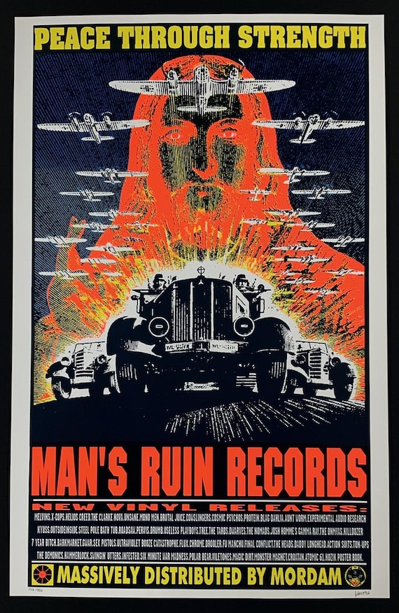 KOZIK MAN'S RUIN RECORDS シルクスクリーンポスター 強さを通して平和を ポスター Man's Ruin Records 1996 シルク