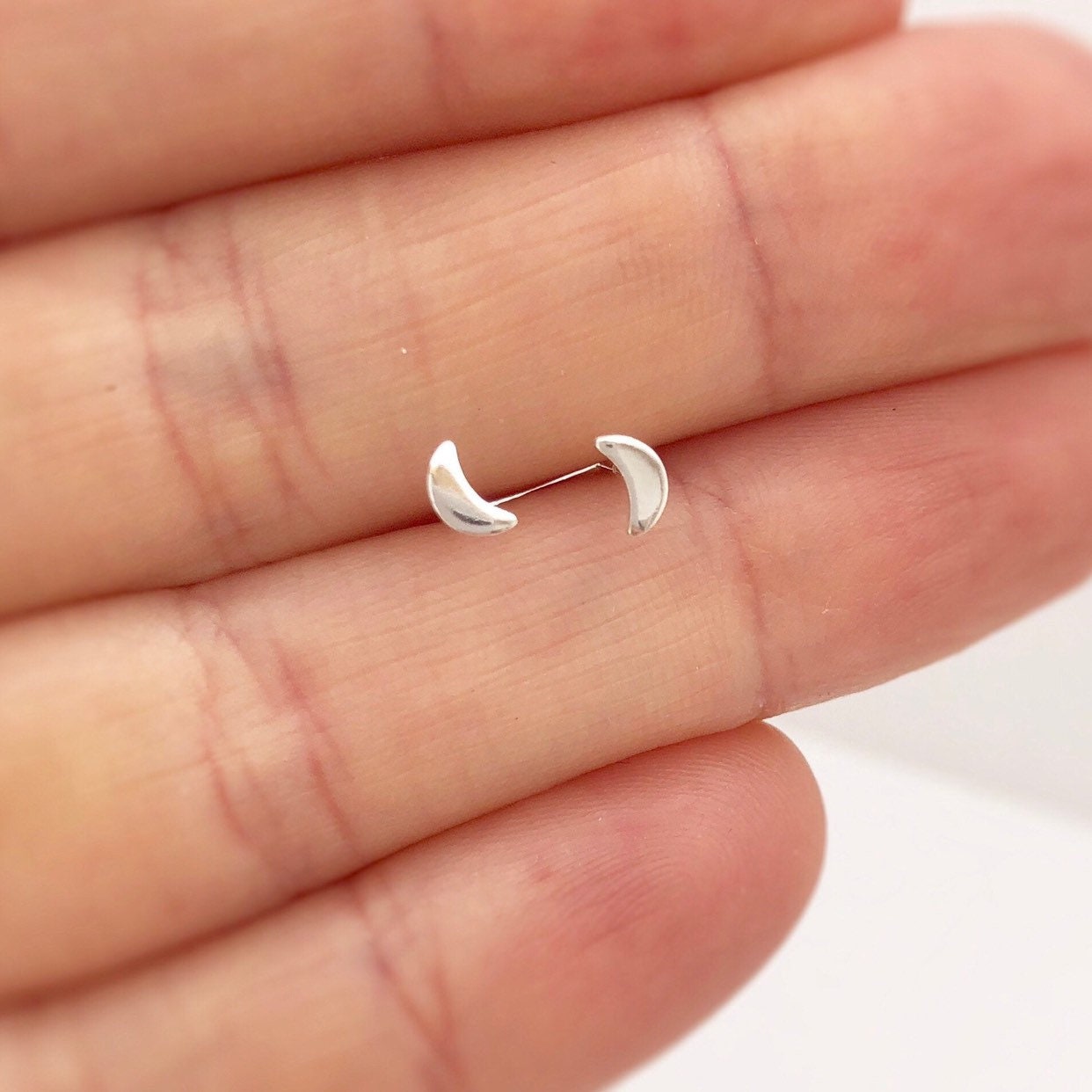 mini moon earrings in sterling silver, moon earrings, silver moon, mo…